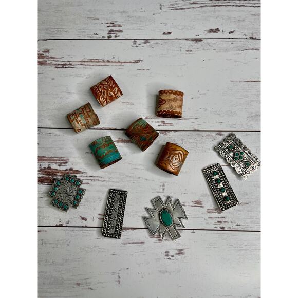 Western Southwestern Hat Hugger Wild Rag Slide Rectangle Flower Etched Concho - Picture 5 of 7